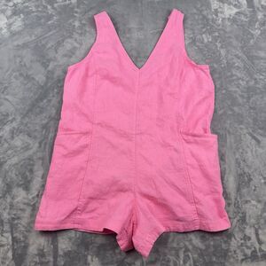 Athleta Retreat Linen Romper Womens Size Large Petite Pockets V-Neck